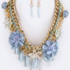 Blue & Gold Floral Necklace