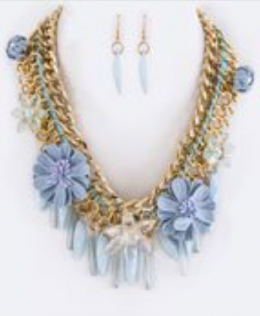 Blue & Gold Floral Necklace